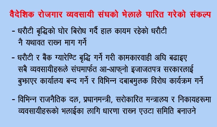 धरौटी बृद्धिको विषयमा व्यवसायीको भेला र पारित संकल्पपत्र