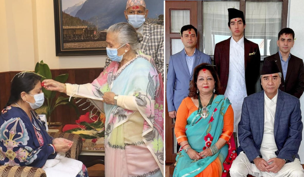 राष्ट्रपतिले आमाको हातबाट र प्रधानमन्त्रीले गुरुको हातबाट लगाए दसैं टिका