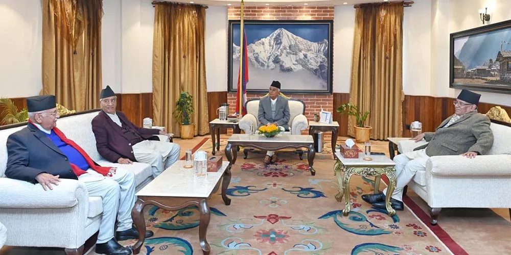 राष्ट्रपति पौडेलद्वारा प्रधानमन्त्री प्रचण्ड, देउवा र ओलीसँग समसामयिक विषयमा भेटवार्ता