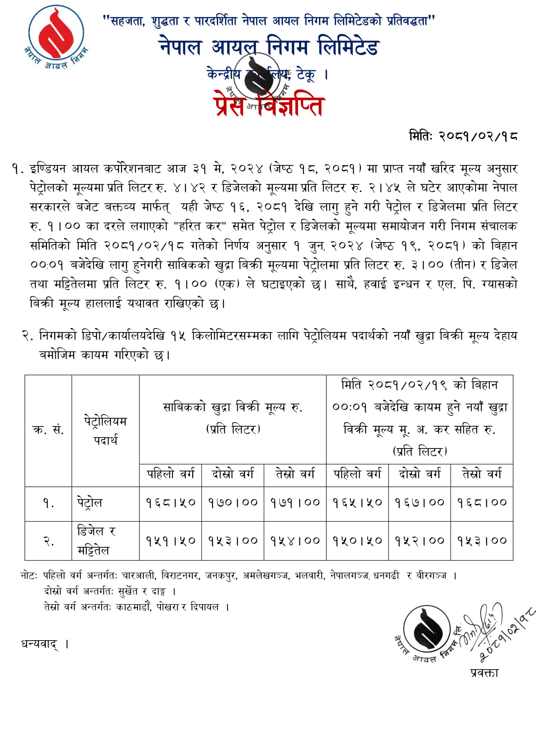 घट्यो पेट्रोलियम पदार्थको मूल्य (मूल्यसूचिसहित)