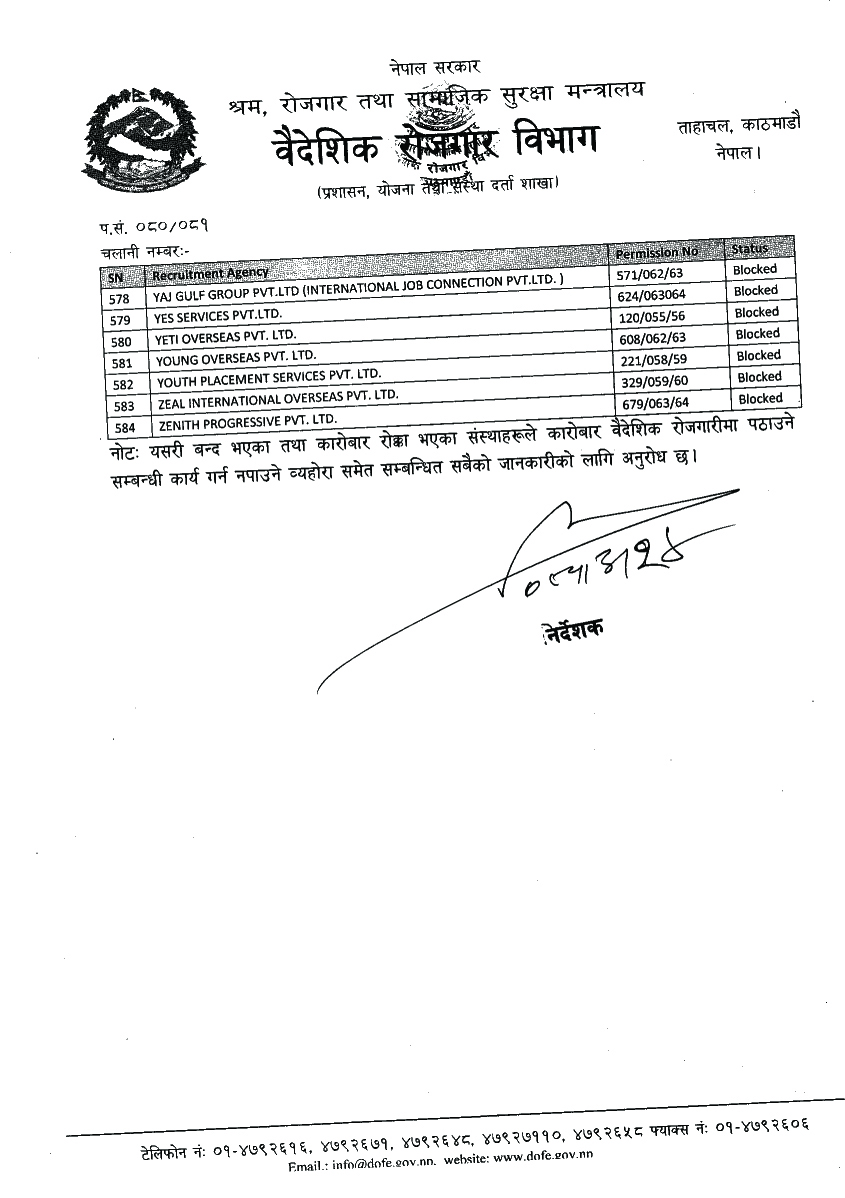 ५८४ मेनपावरको कारोवार रोक्का, बार्षिक सय कामदार नपठाउने मेनपावर नबिकरण नहुने त्रासमा