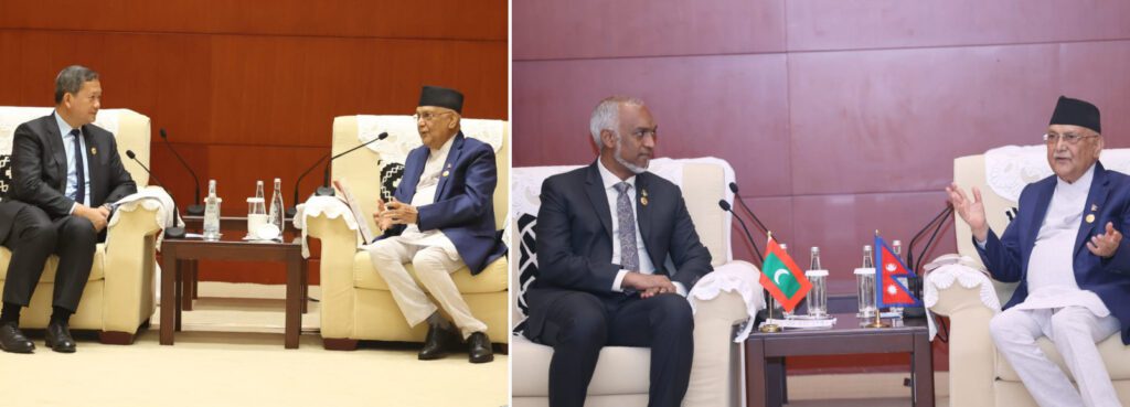 कम्बोडियाका प्रधानमन्त्री र माल्दिभ्सका राष्ट्रपतिसँग प्रधानमन्त्री ओलीले गरे भेटवार्ता