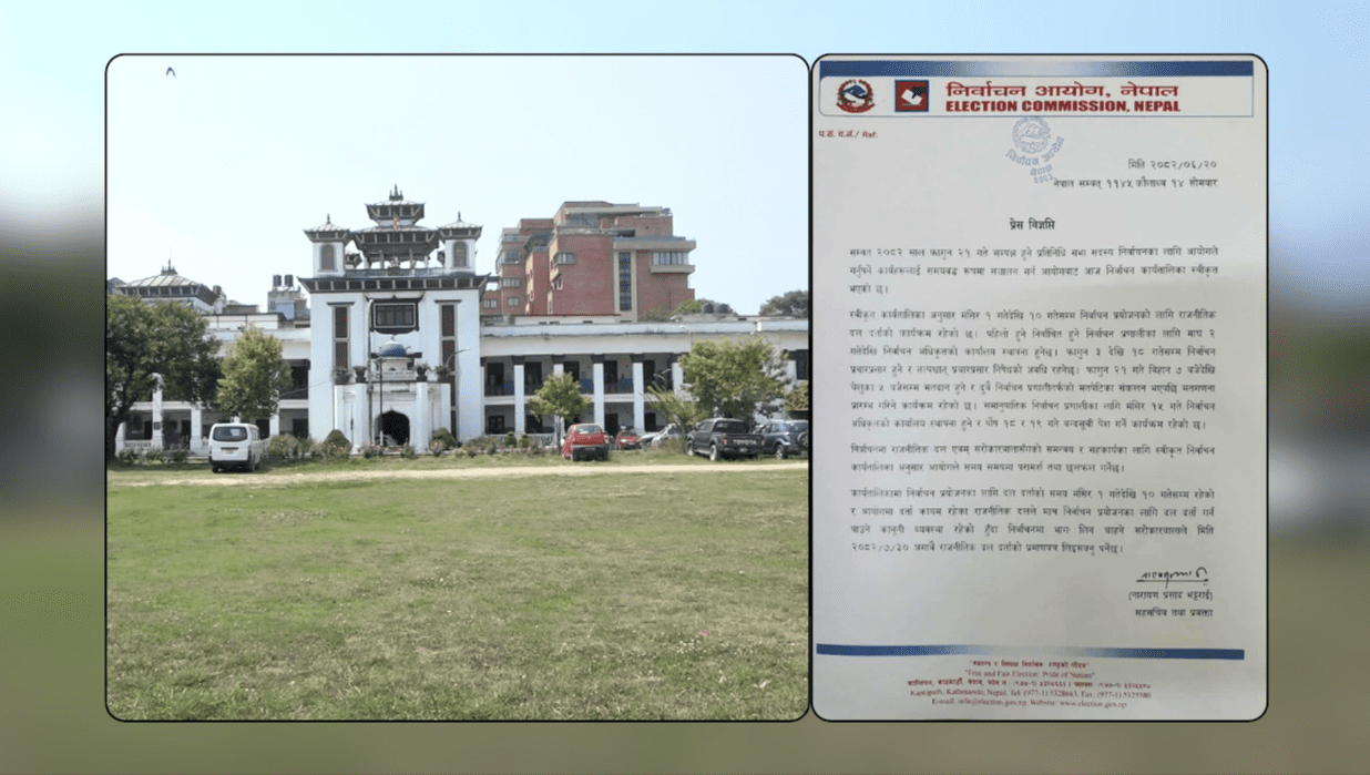फागुन २१ को निर्वाचन कार्यतालिका सार्वजनिक, कात्तिक ३० भित्र दल दर्ताको प्रमाणपत्र लिइसक्नुपर्ने