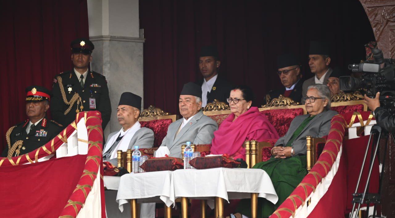 राष्ट्रपति पौडेलद्वारा राष्ट्रिय प्रजातन्त्र दिवस विशेष समारोहमा सहभागिता, नेपाली सेनाद्वारा सलामी